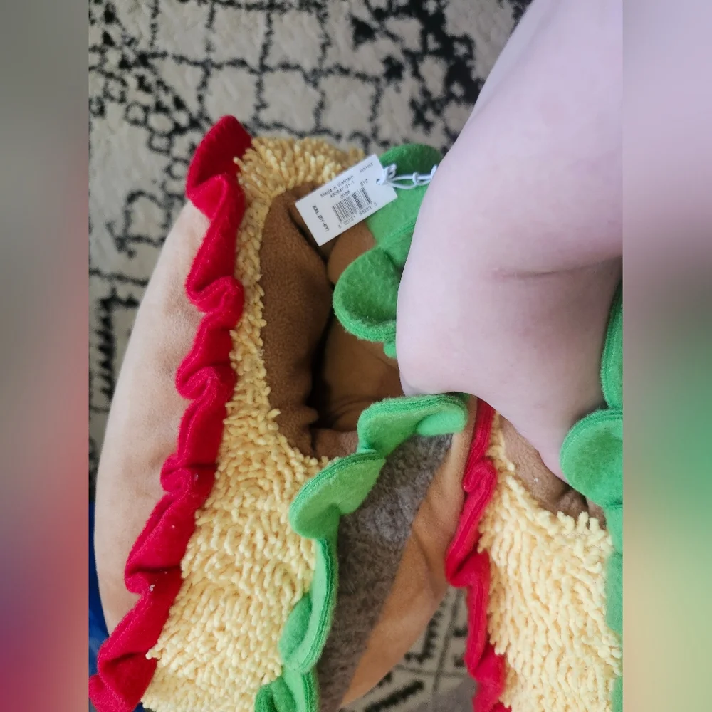 Fun Plush Hamburger Hot Dog Slippers Boys 5y - 6y